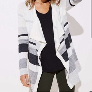 LOFT striped cardigan with open waterfall front in size small